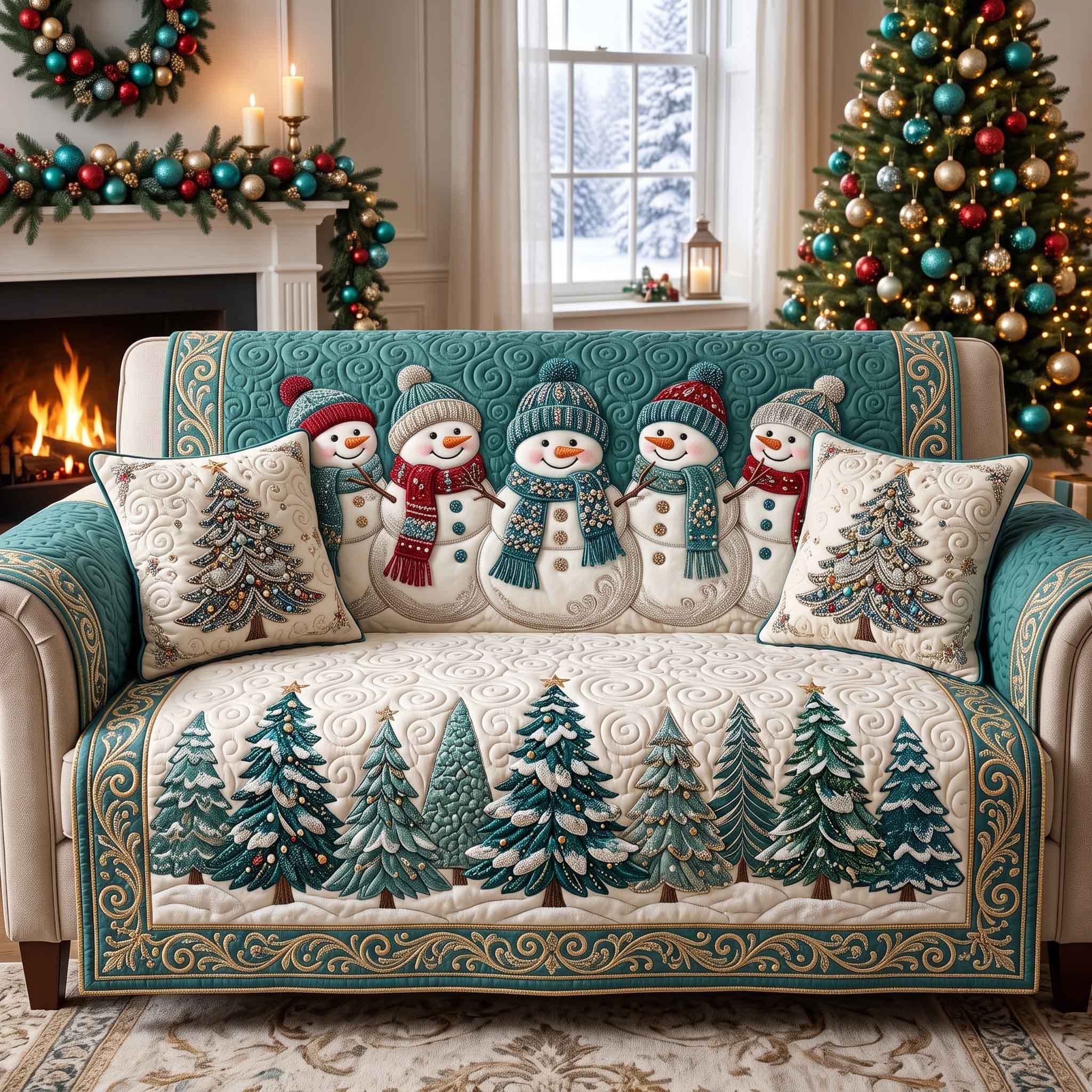 Frosty Friend Quilted Sofa Cover