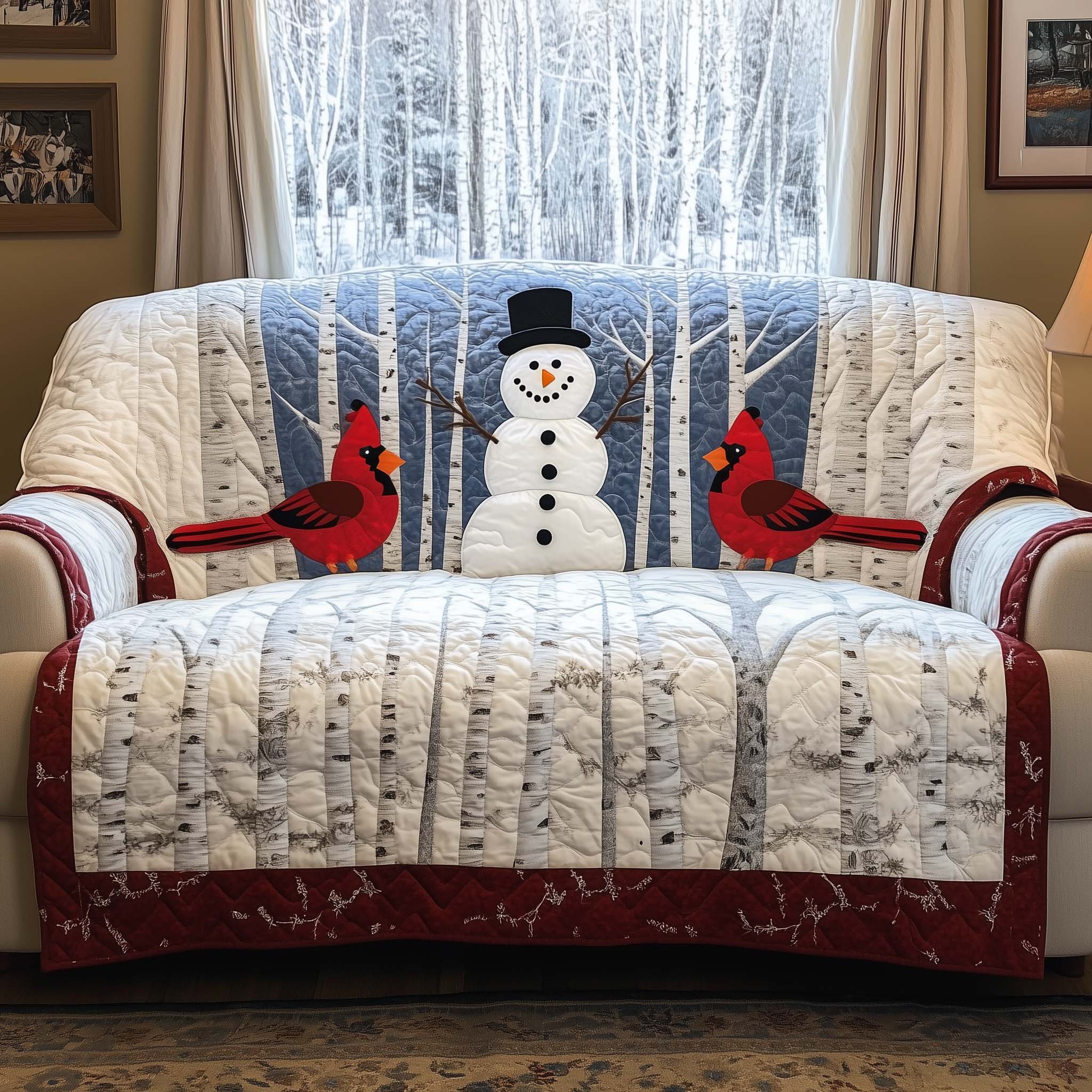 Snowman Quilted Sofa Cover
