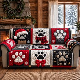 Holiday Paw Quilted Sofa Cover