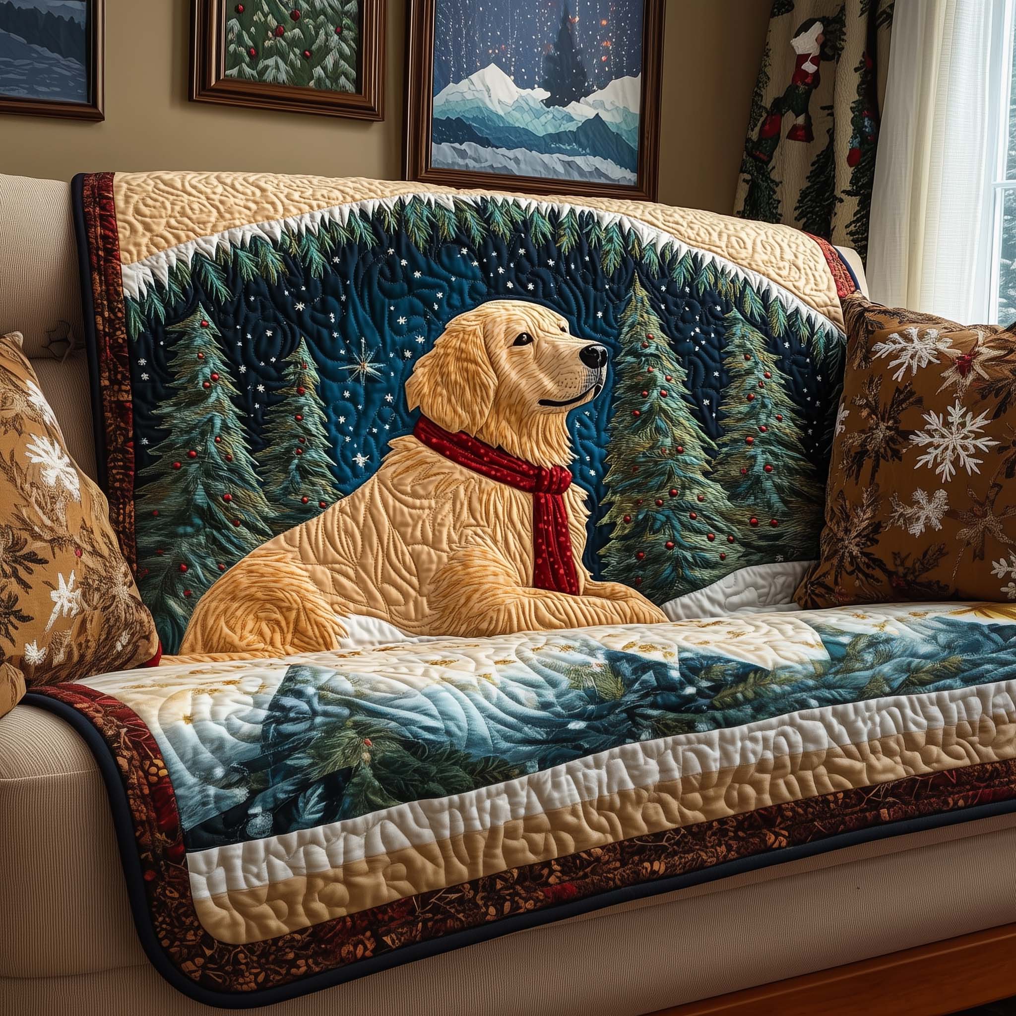 Forest Golden Quilted Sofa Cover