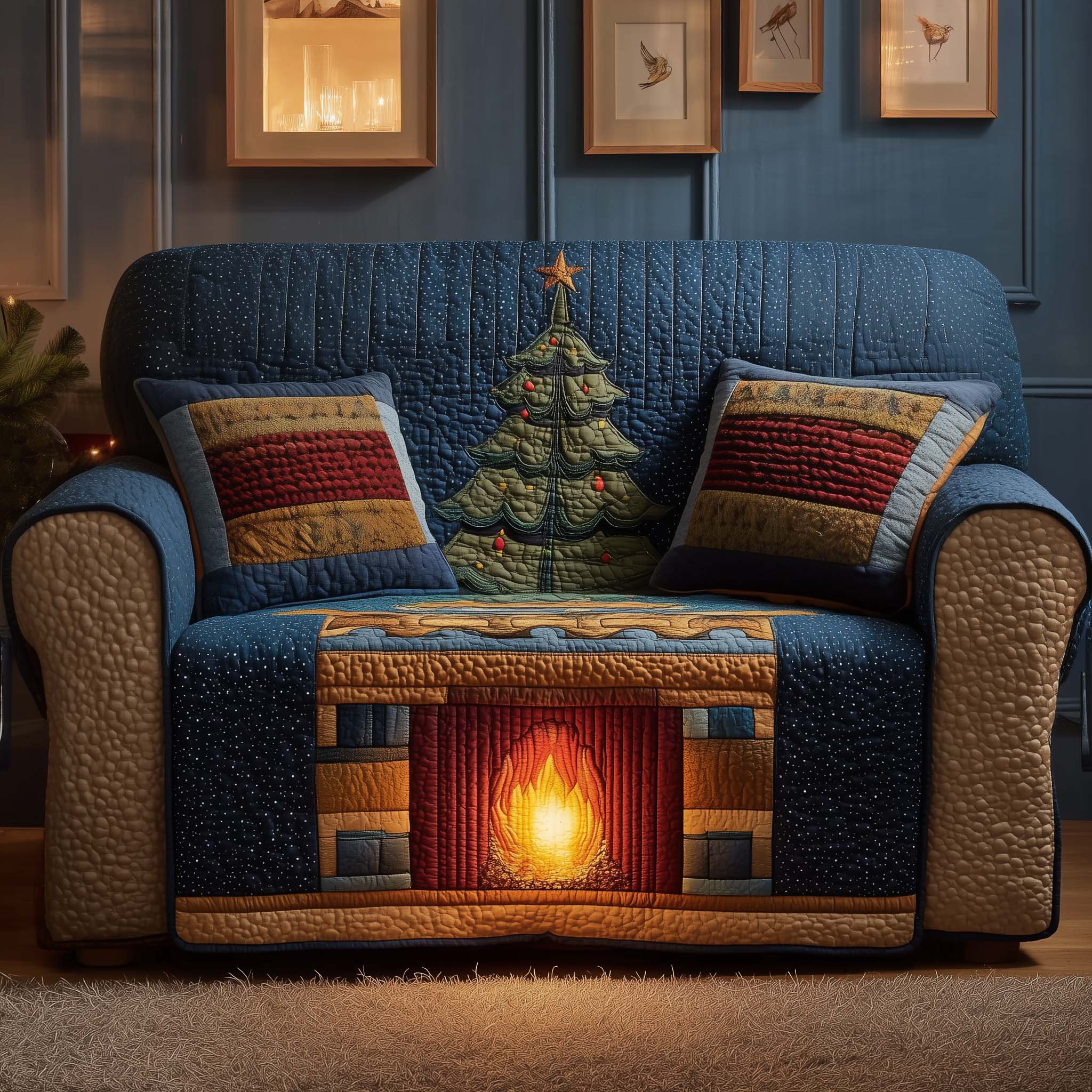 Cozy Fireplace Quilted Sofa Cover