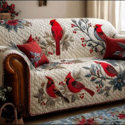 Festive Cardinal Quilted Sofa Cover