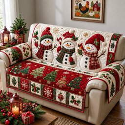 Frosty Snowman Quilted Sofa Cover