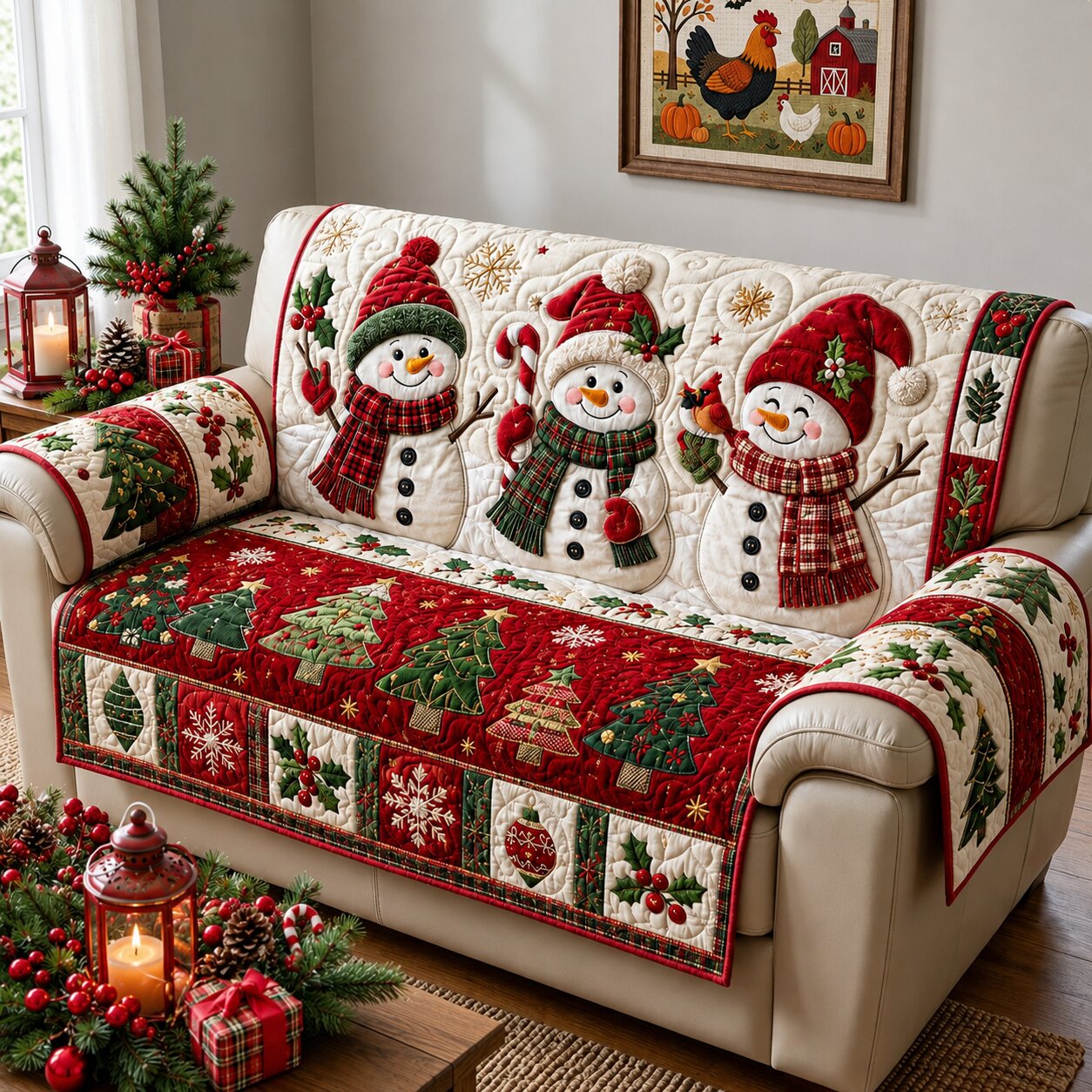 Frosty Snowman Quilted Sofa Cover