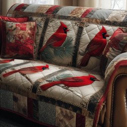 Festive Cardinal Quilted Sofa Cover