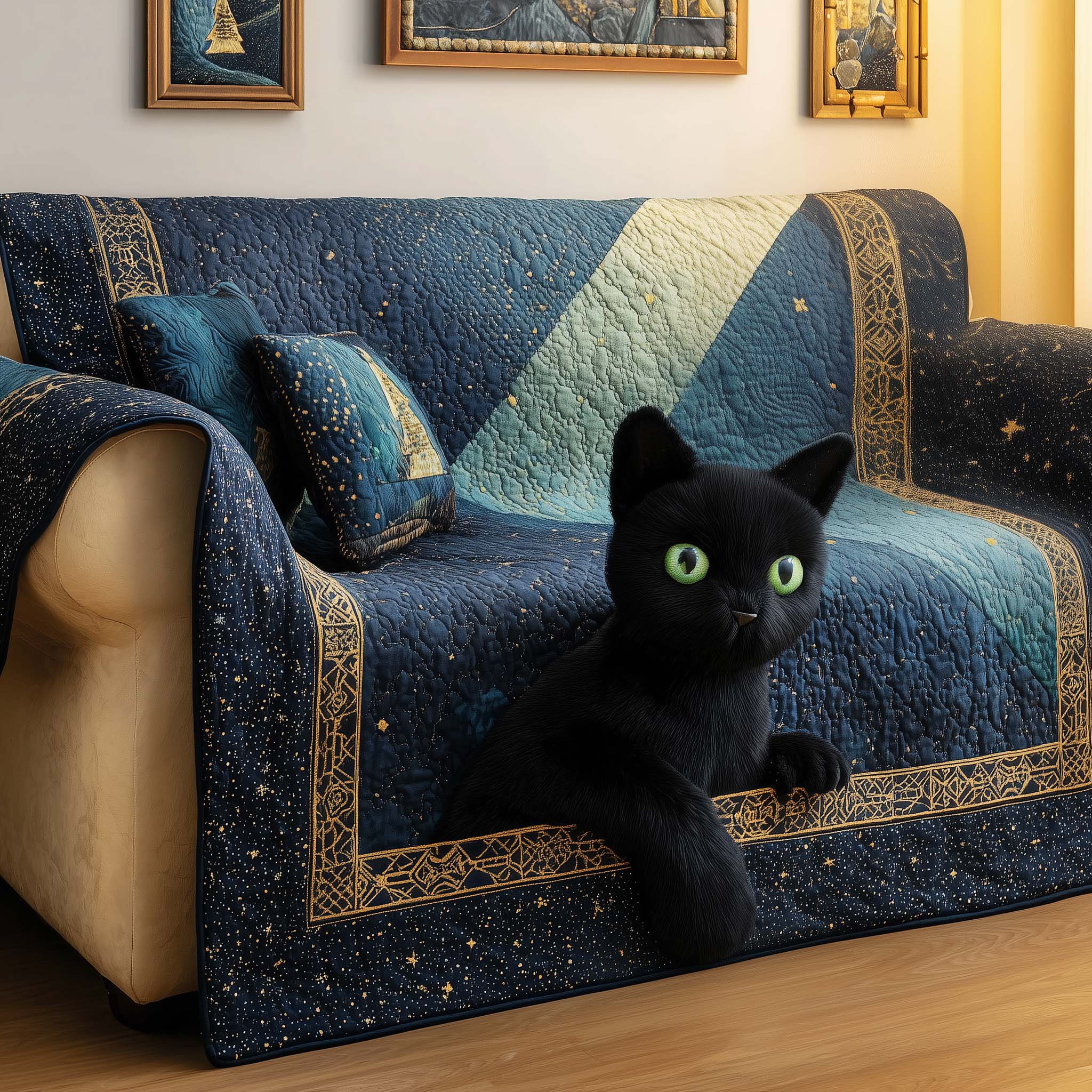 Celestial Cat Quilted Sofa Cover