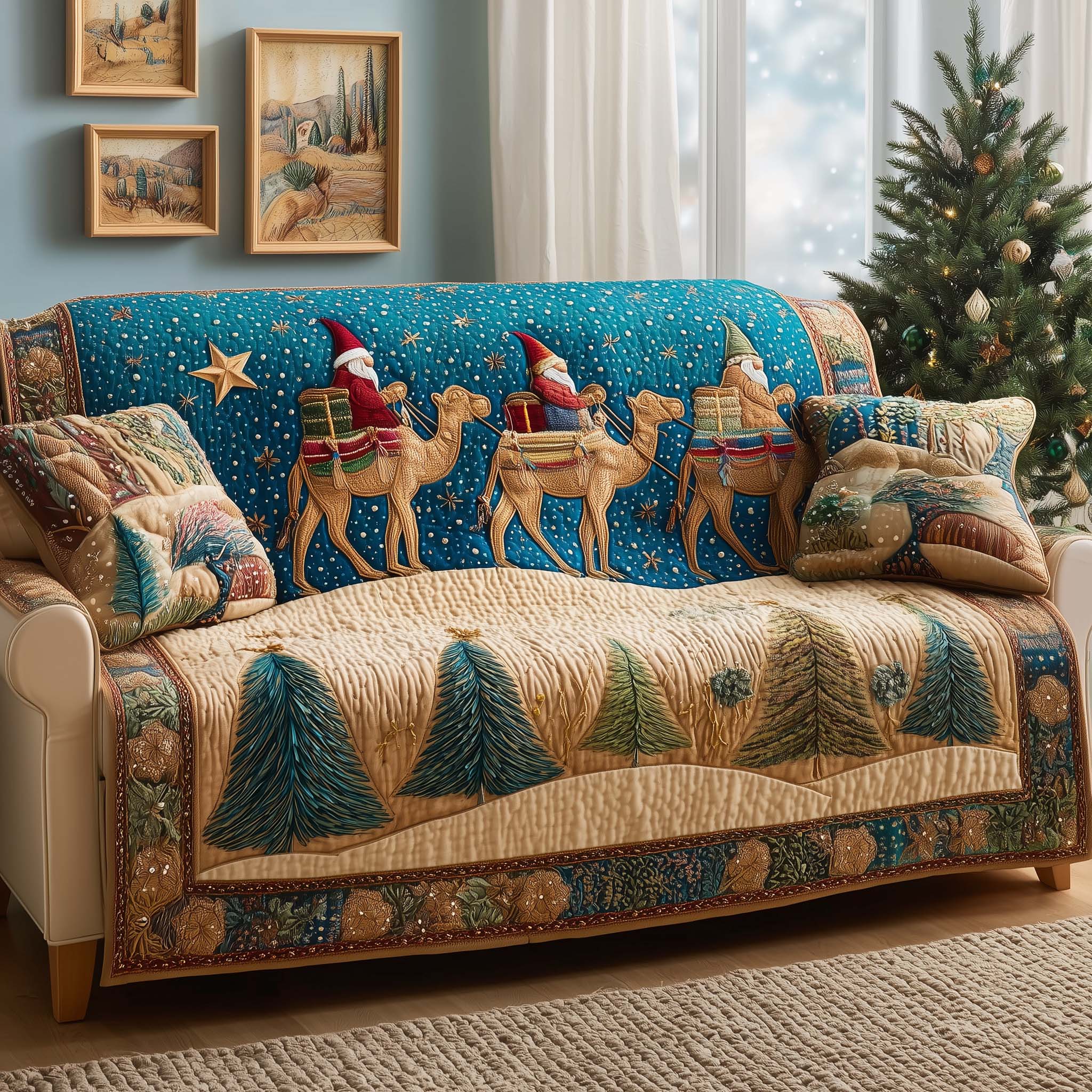 Camel Riders Quilted Sofa Cover