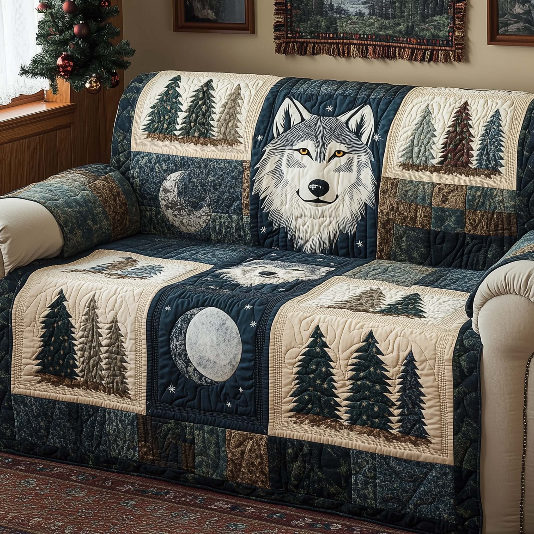 Lunar Wolf Quilted Sofa Cover