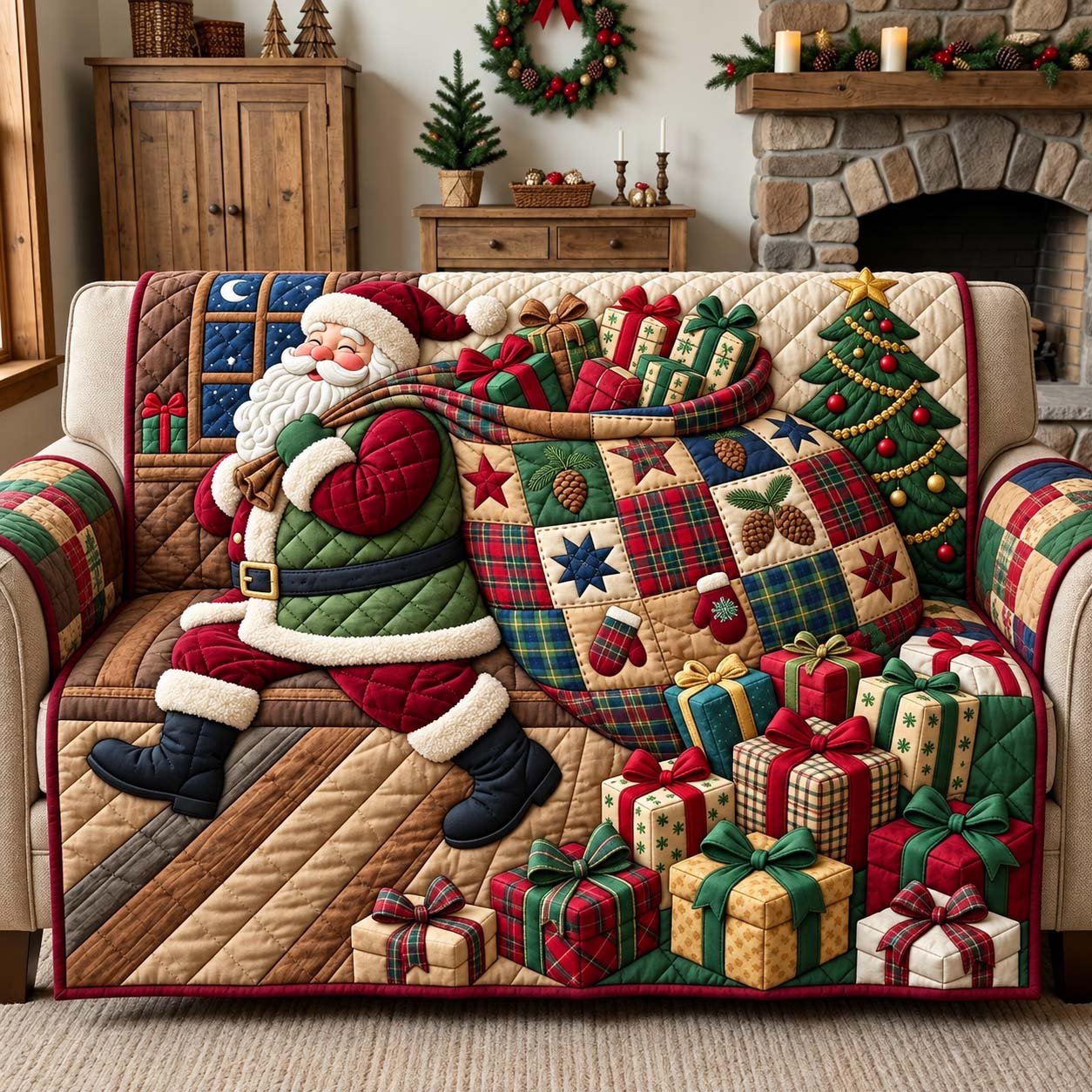 Santa Gift Sack Quilted Sofa Cover