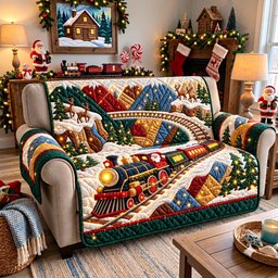 Alpine Santa Express Quilted Sofa Cover