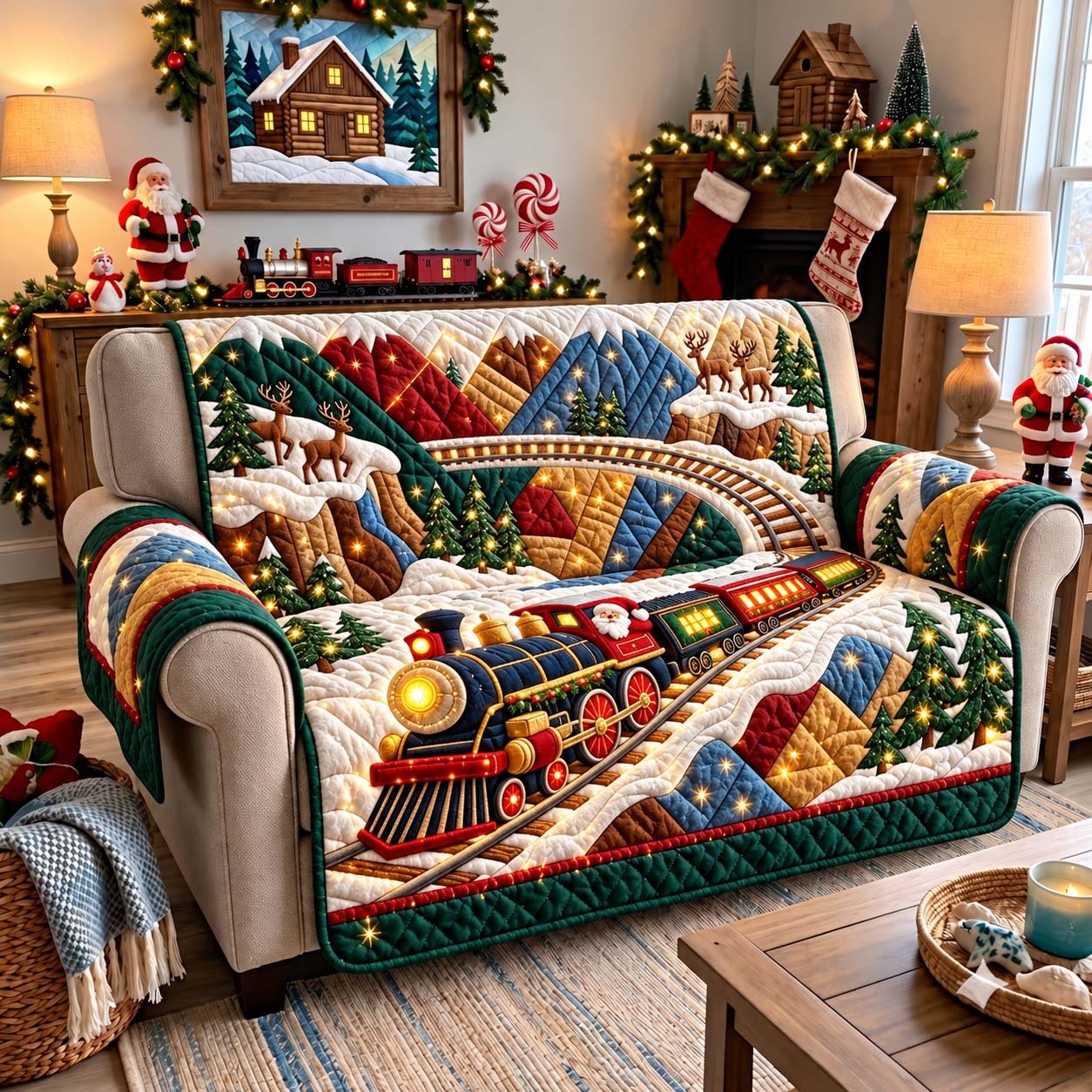 Alpine Santa Express Quilted Sofa Cover