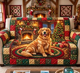 Christmas Golden Joy Quilted Sofa Cover