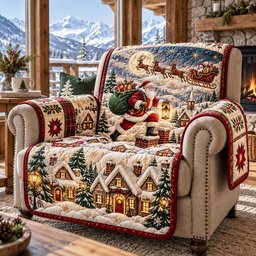 Snowy Santa Quilted Sofa Cover