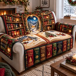 Christmas Library Magic Quilted Sofa Cover