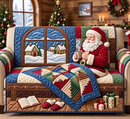 Santa Winter Cocoa Quilted Sofa Cover