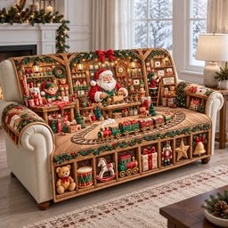 Santa Toy Workshop Quilted Sofa Cover