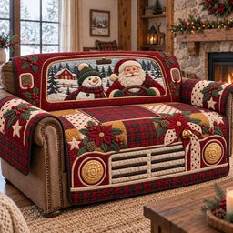 Jolly Santa Ride Quilted Sofa Cover