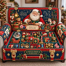 Santa Magic Toy Trunk Quilted Sofa Cover