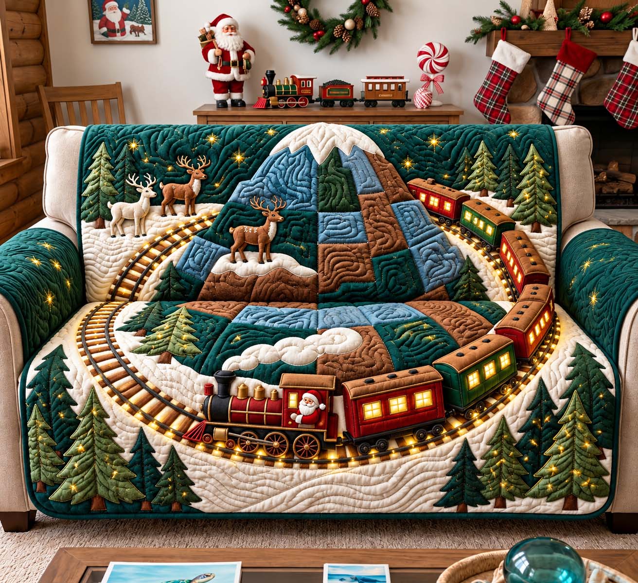 North Pole Railway Quilted Sofa Cover