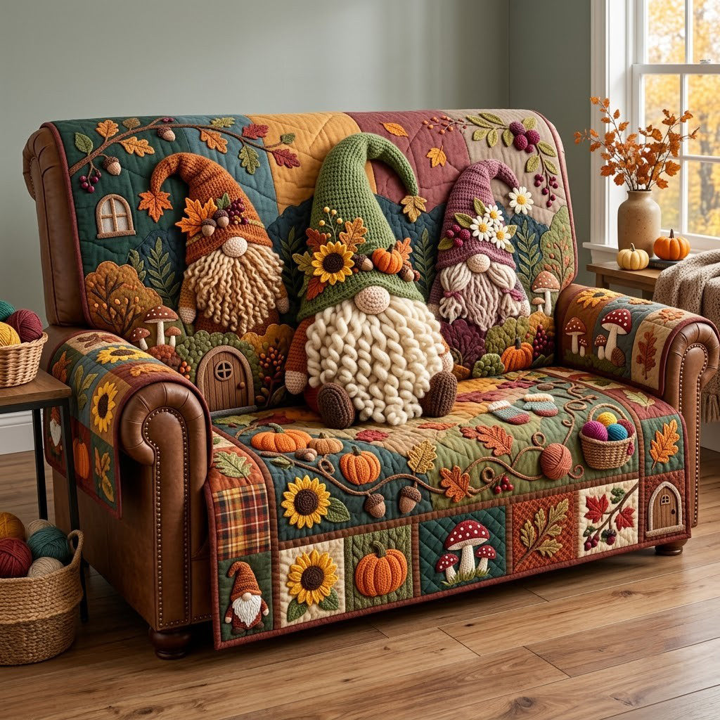 Christmas Gnome Crochet Quilted Sofa Cover