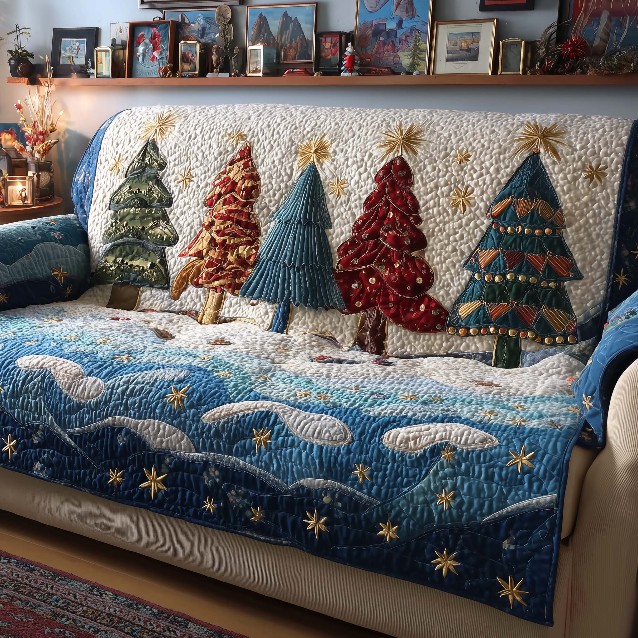 Christmas Tree Quilted Sofa Cover