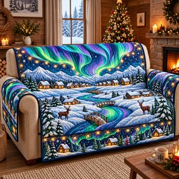 Aurora Christmas Village Quilted Sofa Cover