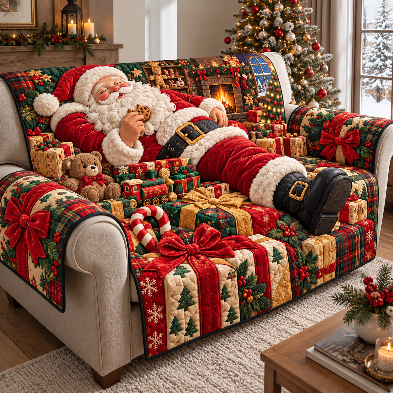 Santa Christmas Gift Dream Quilted Sofa Cover