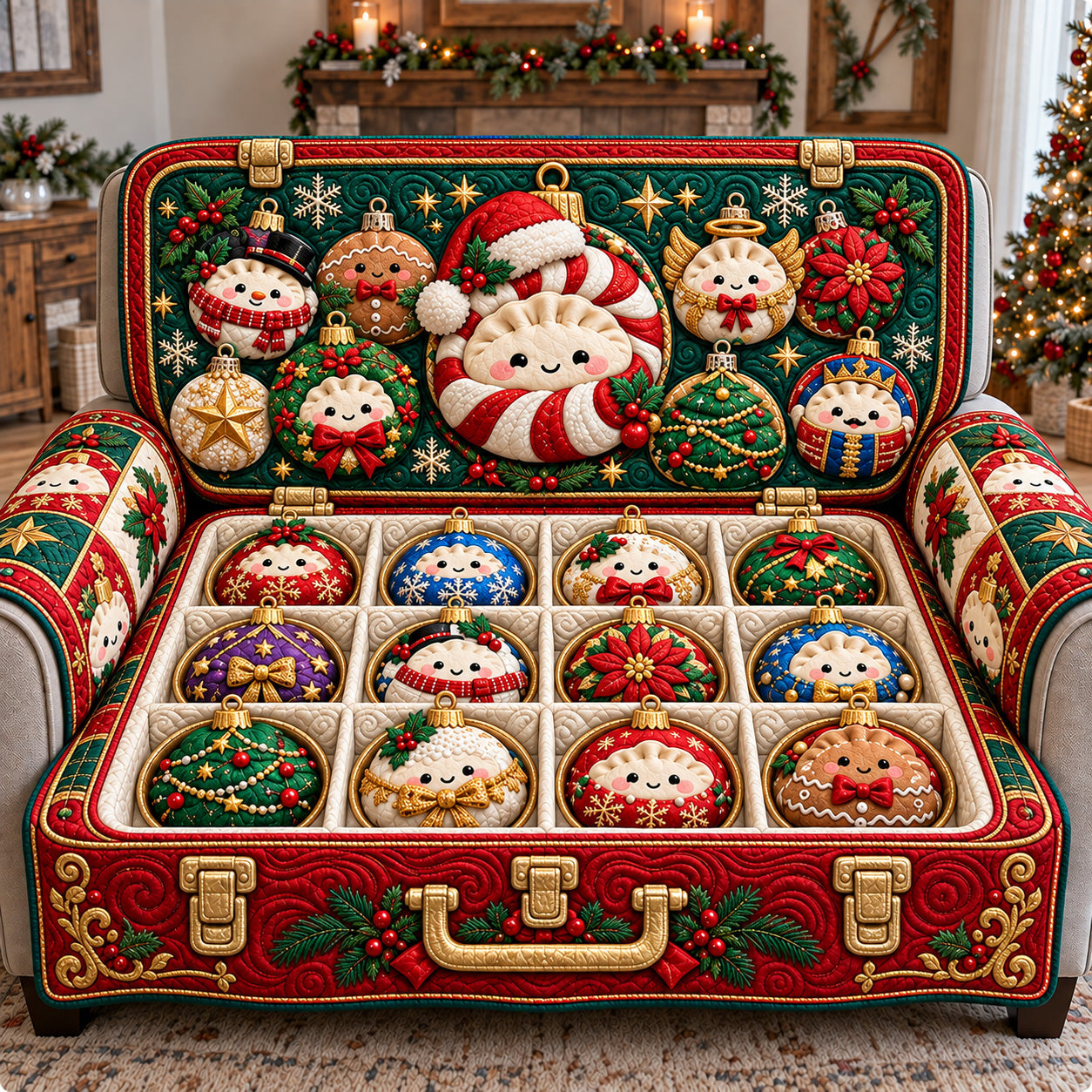 Festive Dumpling Box Quilted Sofa Cover