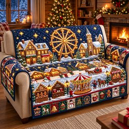 Christmas Village Winter Carnival Quilted Sofa Cover