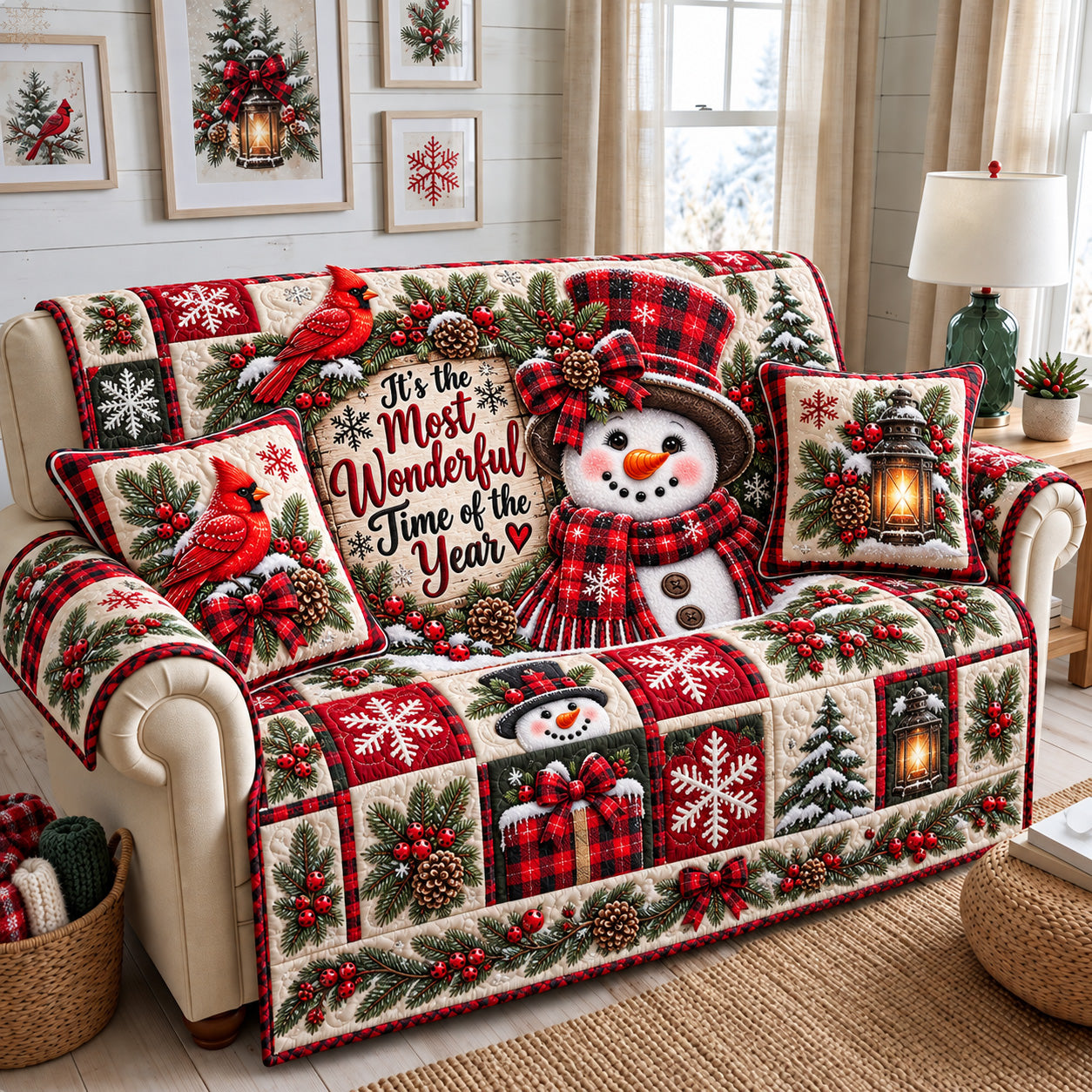 Most Wonderful Christmas Quilted Sofa Cover