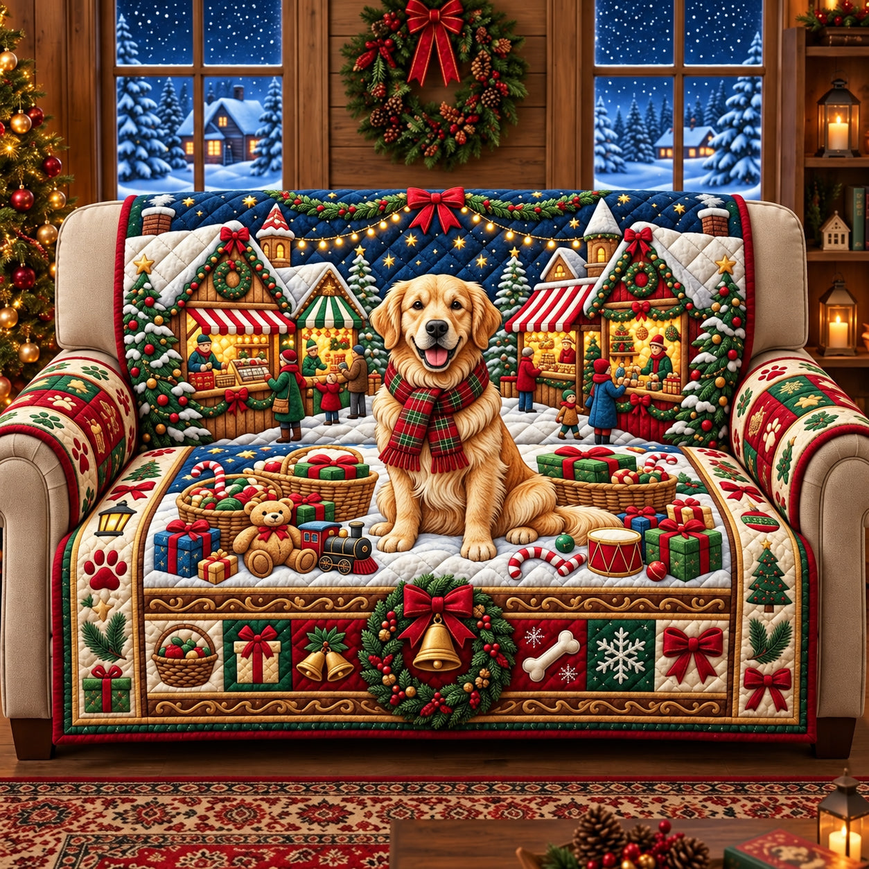 Holiday Cheer Quilted Sofa Cover