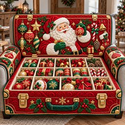 Santa Gift Trunk Quilted Sofa Cover