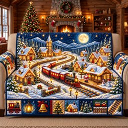 Snowy Christmas Village Quilted Sofa Cover