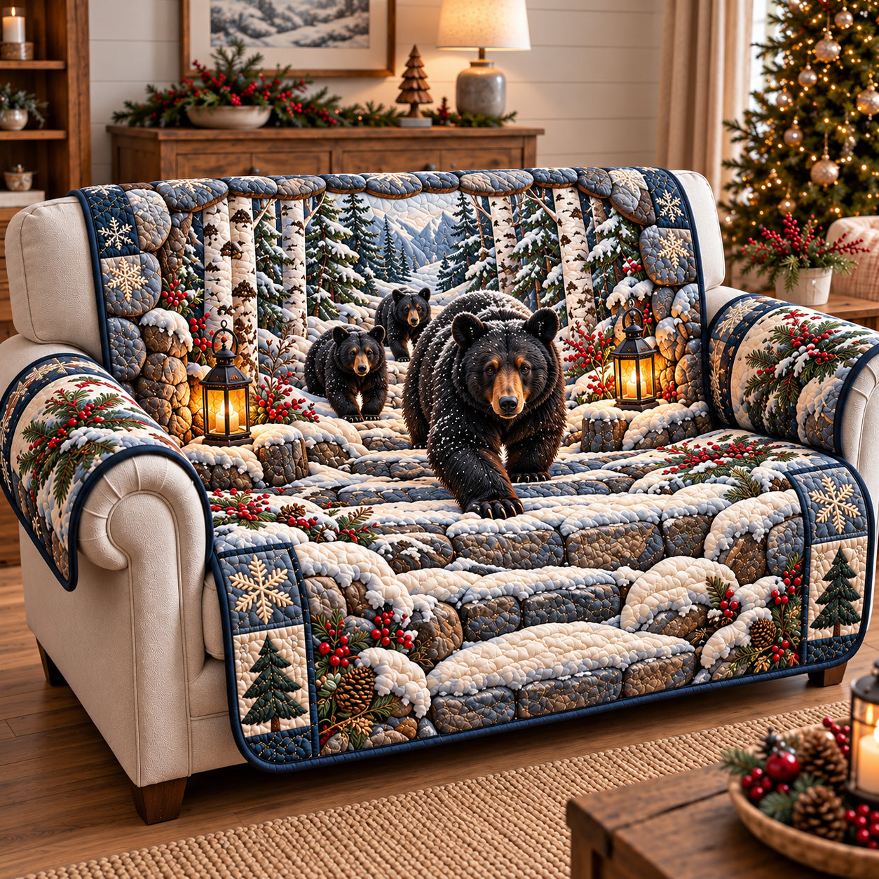 Winter Rustic Guardian Quilted Sofa Cover