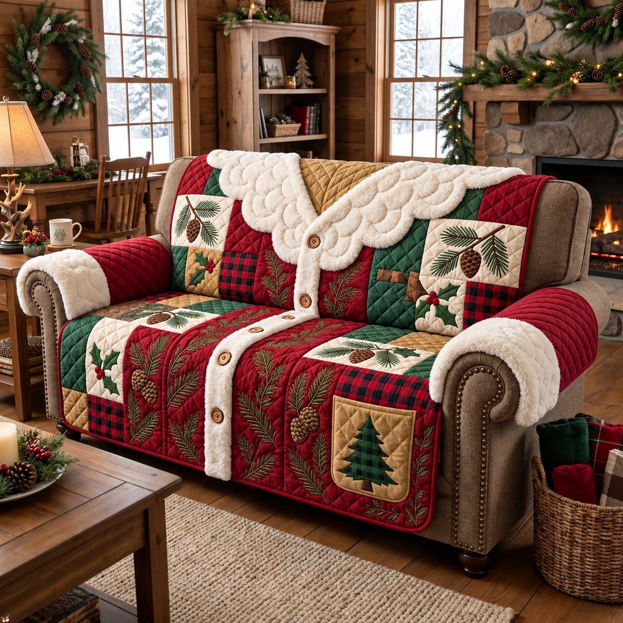 Rustic Christmas Cardigan Quilted Sofa Cover