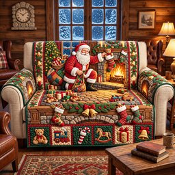 Santa Fiiling The Stockings Quilted Sofa Cover