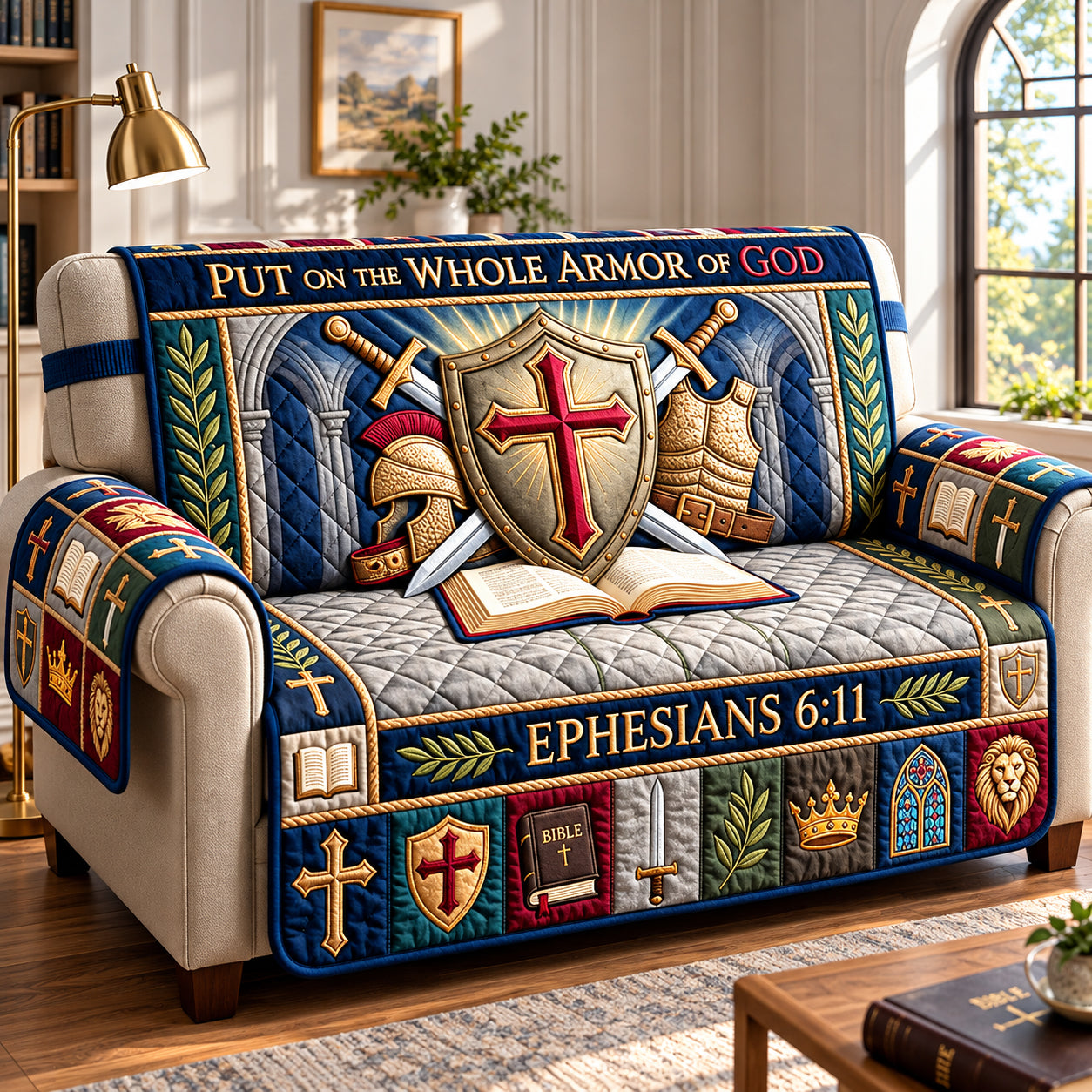 Armor Of God Quilted Sofa Cover