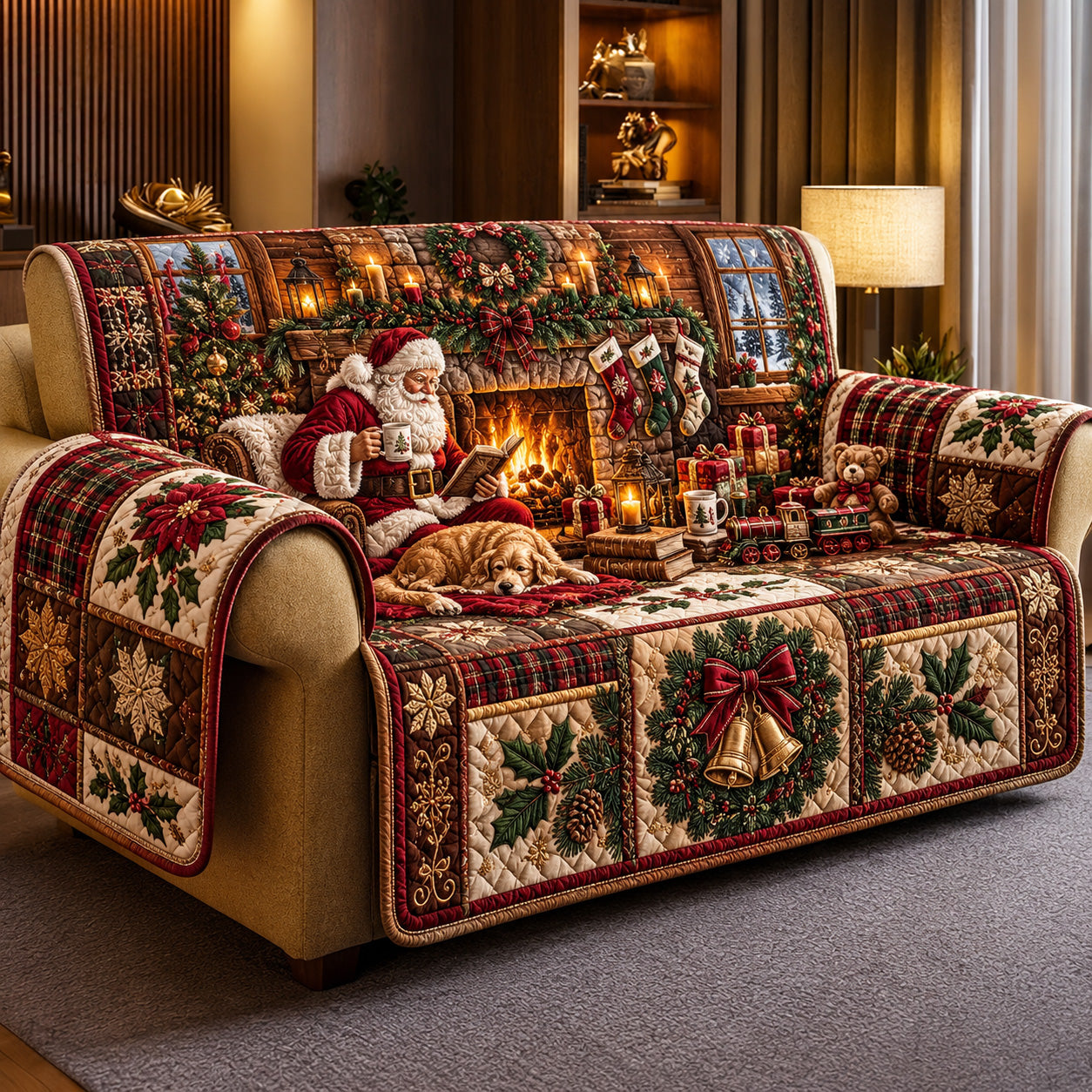 Cozy Santa Quilted Sofa Cover
