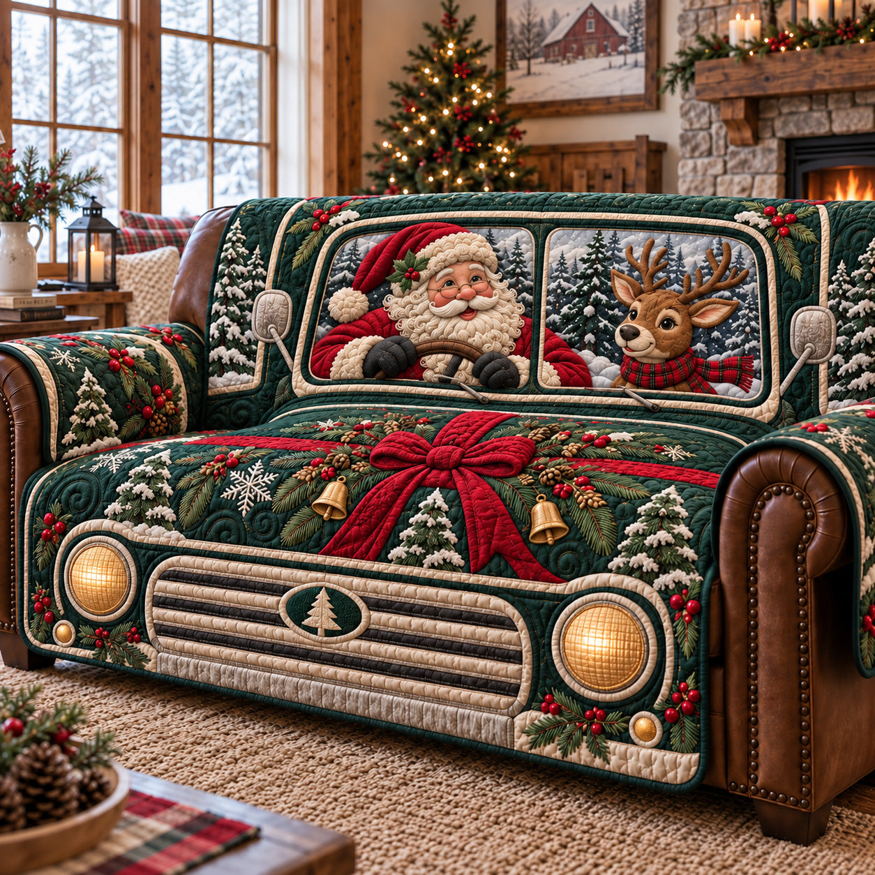 Jolly Santa Ride Quilted Sofa Cover