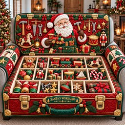 Santa Workshop Tool Chest Quilted Sofa Cover