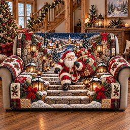 Stairway Santa Quilted Sofa Cover