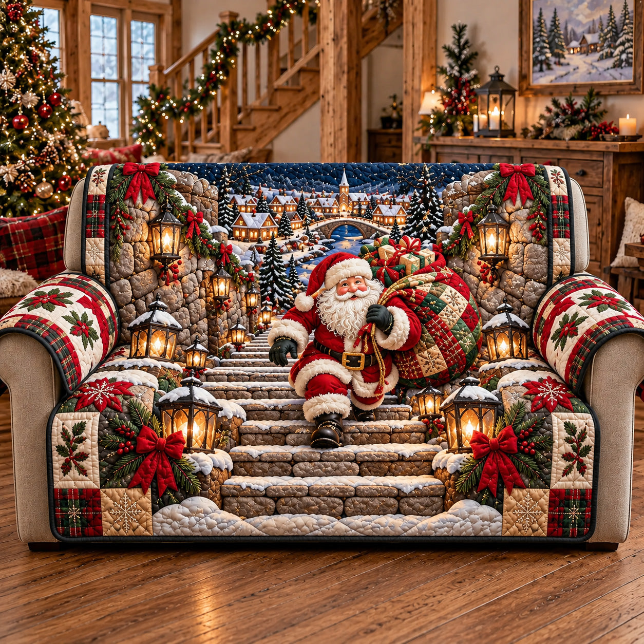 Stairway Santa Quilted Sofa Cover