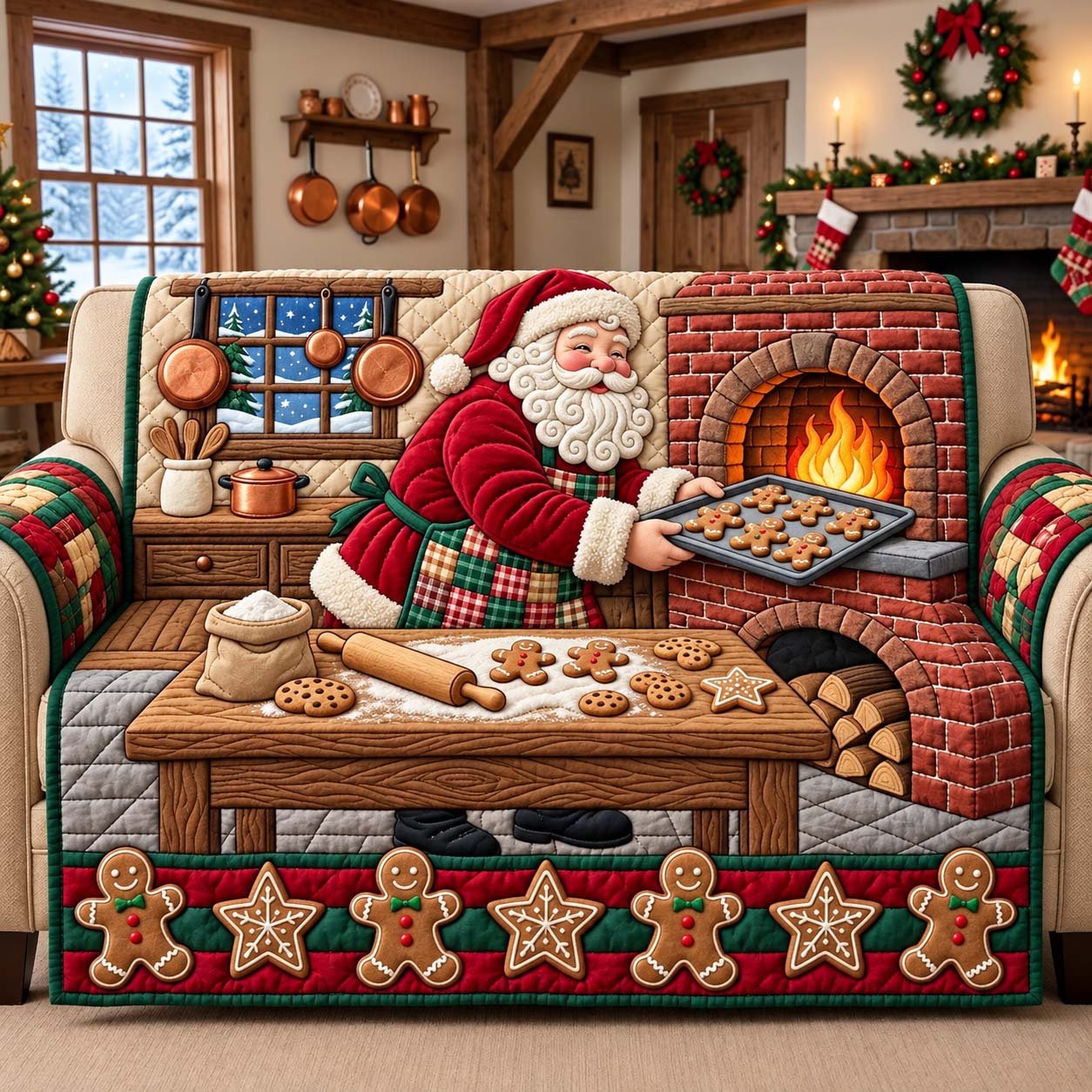 Santa Cookie Bakery Quilted Sofa Cover