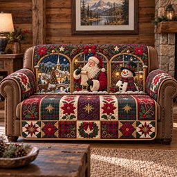 Jolly Christmas Window Quilted Sofa Cover