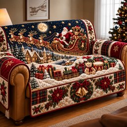 Santa Sleigh Quilted Sofa Cover