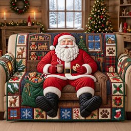 Happy Santa Quilted Sofa Cover