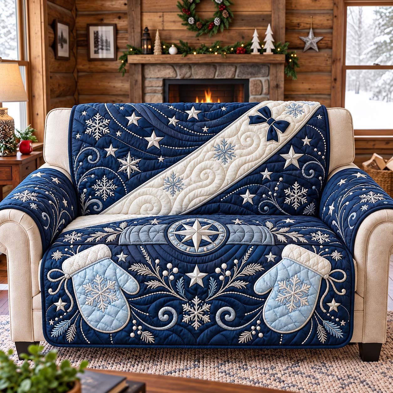 Midnight Winter Magic Quilted Sofa Cover