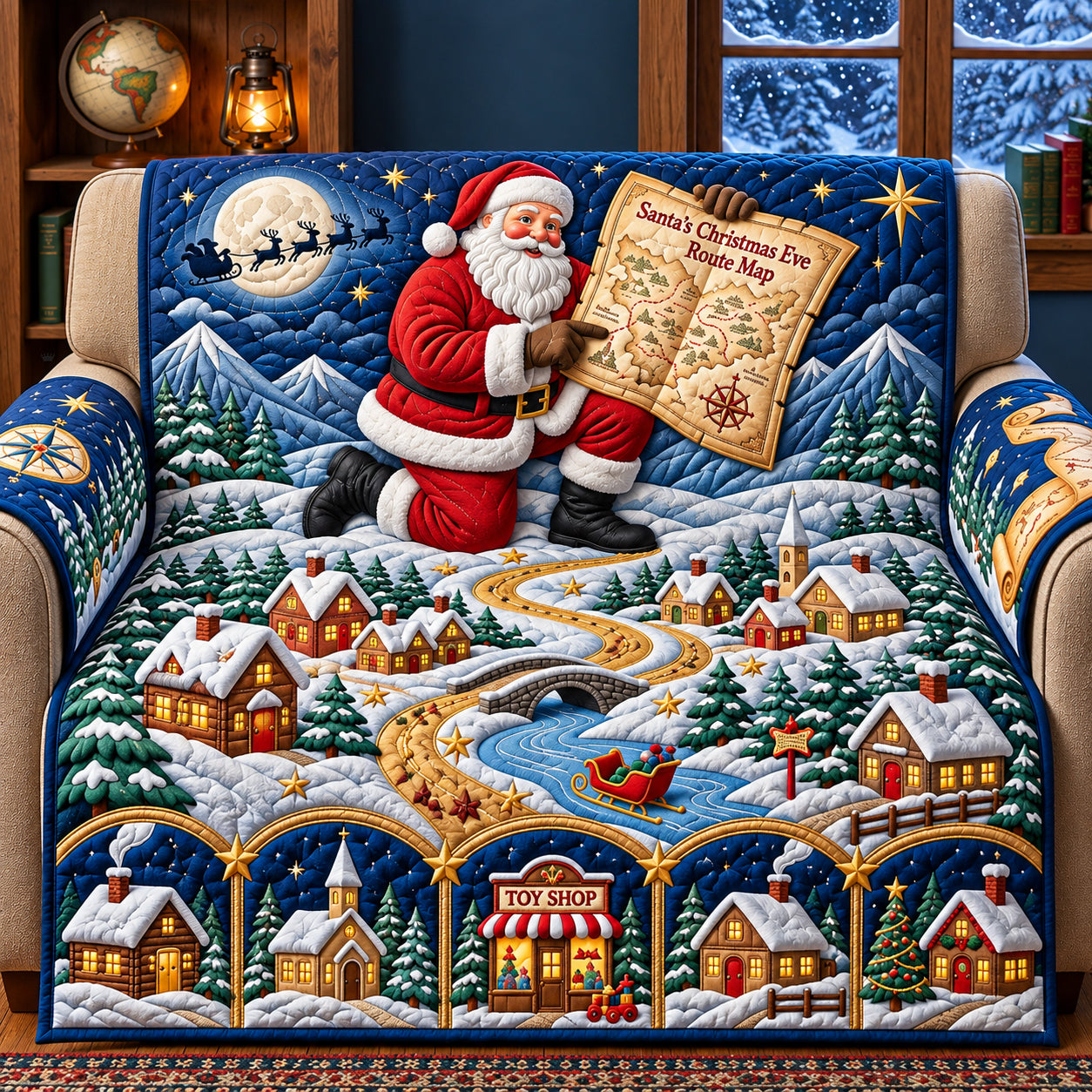 Christmas Map Quilted Sofa Cover