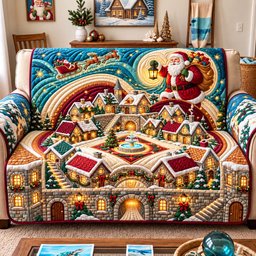 Santa Christmas Plaza Quilted Sofa Cover