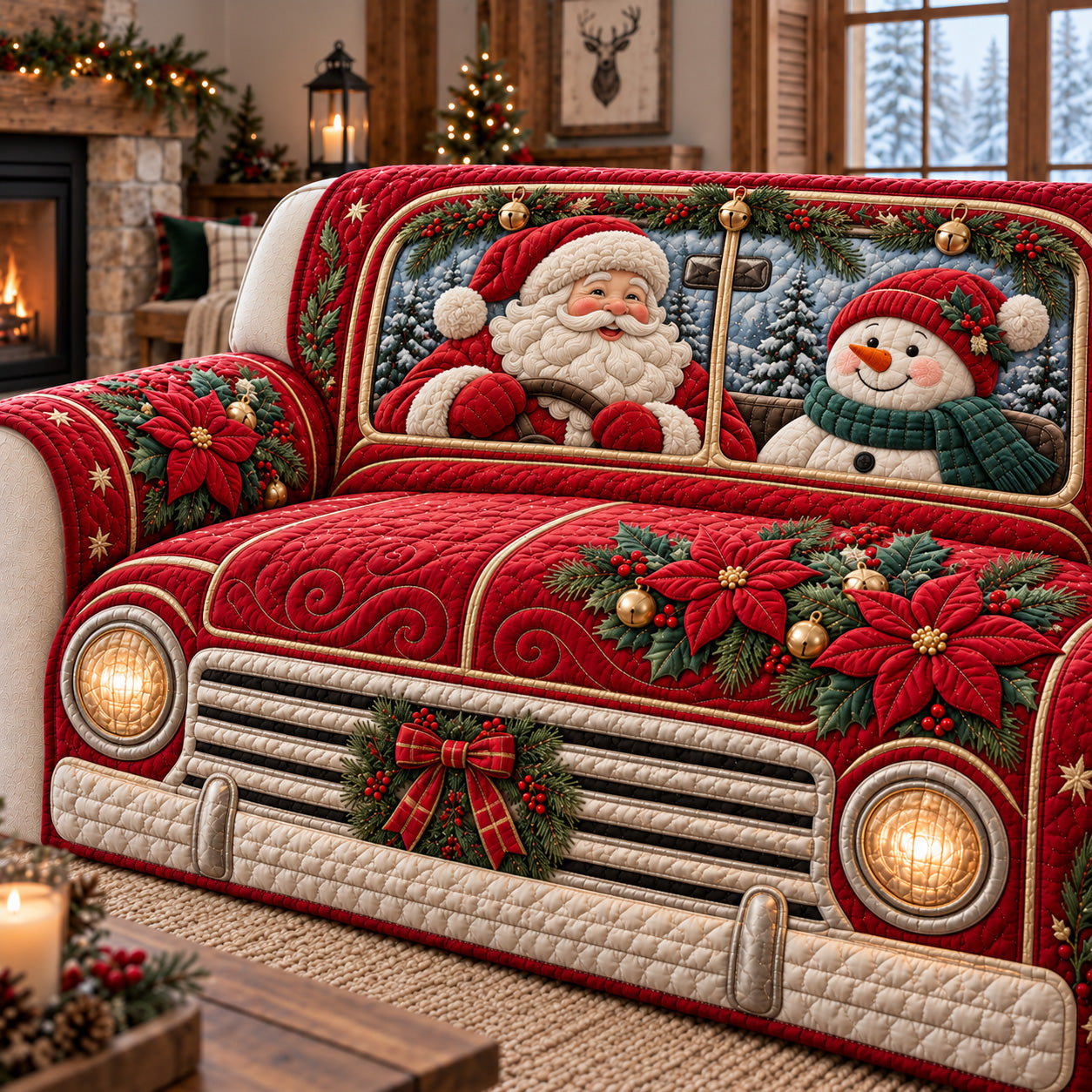 Jolly Santa Ride Quilted Sofa Cover